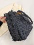 Chain & Letter Patch Decor Frayed Shoulder Tote Bag