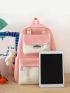 4pcs Colorblock Letter Patch Backpack Set