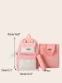 4pcs Colorblock Letter Patch Backpack Set