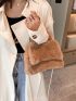 Faux Pearl Beaded Flap Fuzzy Square Bag