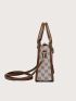 Geometric Pattern Contrast Binding Square Bag With Bag Charm