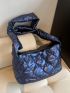 Quilted Detail Zipper Hobo Bag