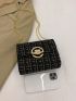 Mini Plaid Pattern Metal Lock Flap Chain Tweed Square Bag