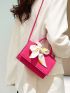 Mini Neon-pink Crocodile Embossed Twilly Scarf Decor Flap Square Bag