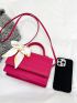 Mini Neon-pink Crocodile Embossed Twilly Scarf Decor Flap Square Bag
