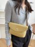 Litchi Embossed Snap Button Flap Waist Bag