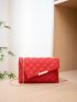 Neon Red Quilted Metal Decor Chain Flap Square Bag