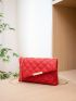 Neon Red Quilted Metal Decor Chain Flap Square Bag