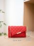 Neon Red Quilted Metal Decor Chain Flap Square Bag