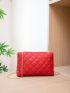 Neon Red Quilted Metal Decor Chain Flap Square Bag