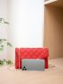 Neon Red Quilted Metal Decor Chain Flap Square Bag