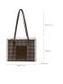 Houndstooth Pattern Fuzzy Trim Letter Detail Tweed Shoulder Tote Bag