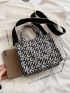 Geometric Pattern Chain Decor Tweed Square Bag