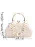 Faux Pearl Beaded Kiss Lock Chain Fuzzy Satchel Bag