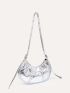 Studded Decor Zipper Hobo Bag