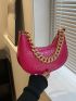 Neon Pink Crocodile Embossed Chain Hobo Bag