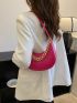 Neon Pink Crocodile Embossed Chain Hobo Bag