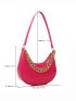 Neon Pink Crocodile Embossed Chain Hobo Bag