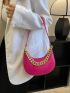 Neon Pink Crocodile Embossed Chain Hobo Bag