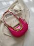 Neon Pink Crocodile Embossed Chain Hobo Bag