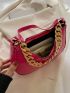 Neon Pink Crocodile Embossed Chain Hobo Bag