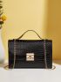 Crocodile Embossed Twist Lock Flap Chain Square Bag