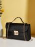 Crocodile Embossed Twist Lock Flap Chain Square Bag