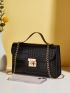 Crocodile Embossed Twist Lock Flap Chain Square Bag