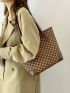 Geometric Pattern Contrast Binding Shoulder Tote Bag