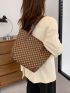 Geometric Pattern Contrast Binding Shoulder Tote Bag