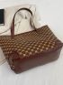 Geometric Pattern Contrast Binding Shoulder Tote Bag