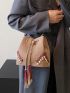 Mini Stitch Detail Tassel Decor Drawstring Design Faux Suede Bucket Bag