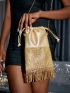 Mini Rhinestone Fringe Decor Bucket Bag