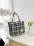 Plaid Pattern Tweed Shoulder Tote Bag