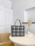 Plaid Pattern Tweed Shoulder Tote Bag