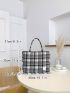 Plaid Pattern Tweed Shoulder Tote Bag