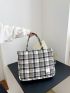 Plaid Pattern Tweed Shoulder Tote Bag