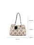 Geometric Pattern Fuzzy Shoulder Tote Bag With Pompom Bag Charm