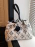 Geometric Pattern Fuzzy Shoulder Tote Bag With Pompom Bag Charm