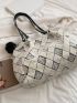 Geometric Pattern Fuzzy Shoulder Tote Bag With Pompom Bag Charm