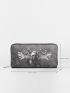 Grunge Punk Wing & Skull Pattern Long Wallet