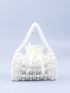 Mini Drawstring Design Faux Pearl Beaded Satchel Bag