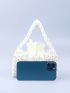 Mini Drawstring Design Faux Pearl Beaded Satchel Bag