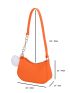 Neon Orange Chevron Pom Pom Decor Hobo Bag