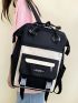 Two Tone Letter Patch Decor Functional Backpack