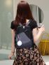 Two Tone Functional Backpack With Pompom Charm