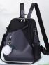 Two Tone Functional Backpack With Pompom Charm