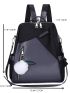 Two Tone Functional Backpack With Pompom Charm