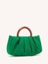 Top Handle Ruched Bag, Green Jacquard Fabric Handbag, Women's Elegant Clutch Purse (9.84 X 6.3 X 2.36) Inch