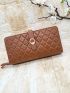 Quilted Detail Zipper Long Wallet